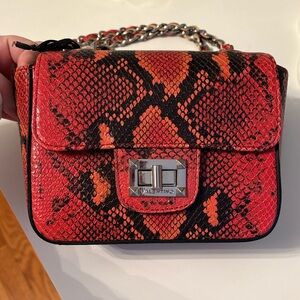 Valentino Red Black Snake Print Clutch Crossbody Bag